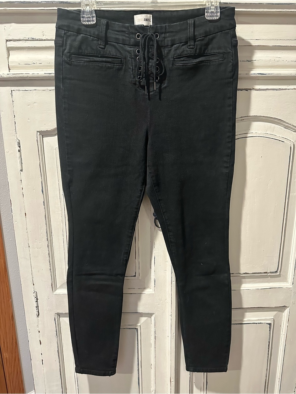Amuse Society Black Lace-Up Skinny Jeans with Front Grommet Detail